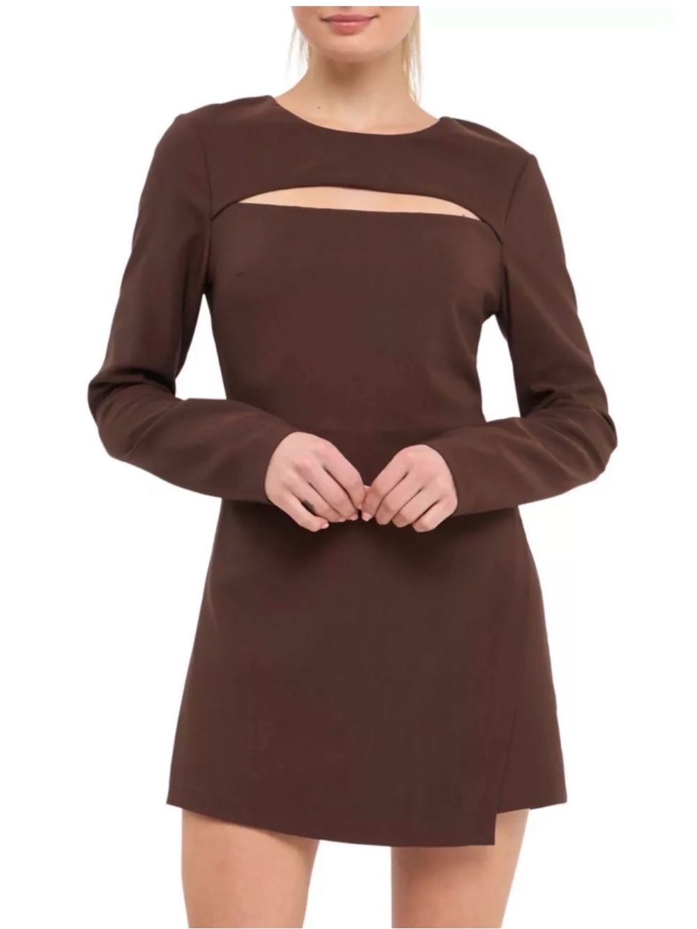 Endless Rose Brown Long-Sleeve Cutout Romper